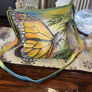 Hand Painted Butterfly Purse Cross Body Bag Shoulder Boho